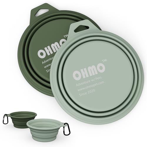 OHMO Faltbare Hundenapf, (2 Stück 350ml, Tarngrün&Hellgrün) Premium Silikon Haustier Wassernapf für Katzen & Hunde, Tragbare Hundereise-Napf Faltbar für Outdoor Camping Wandern
