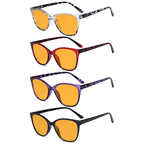 Image of Eyekepper 4 Pack Oversized Blue Light Filter Glasses - Cat Eye Design Computer Reading Glasses for Women Anti Screen Glare Blocking Digital Blue Rays Orange Tinted +1.25