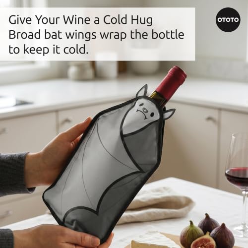 Image of OTOTO Vino Wine Cooler Sleeve - Bat Cooler Sleeve for Wine Bottles & Glass Bottles, Reusable Bottle Cooler Sleeve, Halloween Spooky Gifts, Gothic Gifts, Unique Kitchen Gadgets