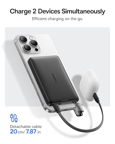 Image of Baseus Picogo Qi2 15W Magsafe Portable Charger, 0.5 inch Ultra Slim 10000mAh Wireless Power Bank with 27W Built-in USB-C Cable, Magnetic Battery Pack for iPhone 17 Pro Max /17 Pro /Air /16 /15 /14 /13 /12