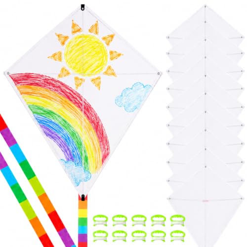 B bangcool DIY Kids Kite Blank Kites Making Painting White Paper Blank Kites with Swivel Line for Kids Outdoor Park Beach Grassland Activities (10PCS)