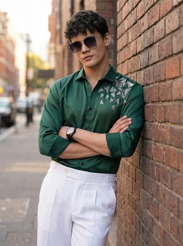 Image of IndoPrimo Men's Stylish Satin Shirt for Party, Formal, Daily and Casual Wear Full Sleeve Shirt for Mens - Trio