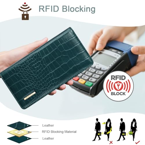 Image of Wallet Women Bifold Faux Crocodile Leather Slim Thin Long Wallets