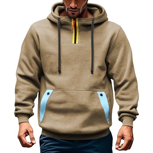 Workout Hoodies for Men Quarter Zip Casual Loose Fit Tactical Hooded Sweatshirts Mock Turtleneck Pullover Tops