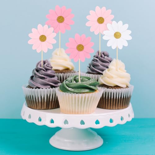 Hariendny 595048_1_AKZS2ICB 24 Pack Flower Cake Topper Daisy Cupcake Toppers White Daisy Party Picks Flower Cake Picks Daisy Cake Decorations Chrysanthemum Cupcake Toppers thumb #3