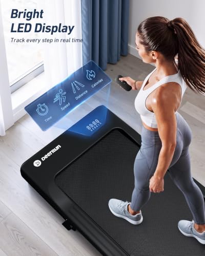 Image of DeerRun Under Desk Walking Pad Treadmill for Home Office & Small Spaces, 6% Manual Incline, 0.6-3.8 MPH Walking Speed, 2.5 HP, 300 lb Capacity, App & Remote Control