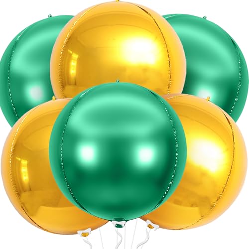Image of KatchOn, Green and Gold Foil Balloons - 22 Inch, Pack of 6 | Gold Mylar Balloons for Graduation Decorations 2026 | Mardi Gras, Fiesta Party Football, Jungle, Safari Party Decorations
