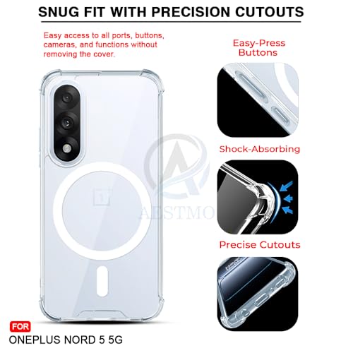 Image of AESTMO Clear Back Cover for OnePlus Nord 5 5G | 360 Protection | Transparent Back Cover for OnePlus Nord 5 5G (PC + TPU, Compatible with MagSafe Accessories, Transparent Bumper)