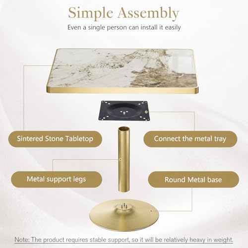 Image of AliSefaiy31.5''Square Dining Table,Square Pedestal Table,Marble BistroTable | 1.2 inch Marble Tabletop, Heat Resistant /Scratch Resistant /Easy Clean /Dining Room /Restaurants /Small Spaces /Marble Gray