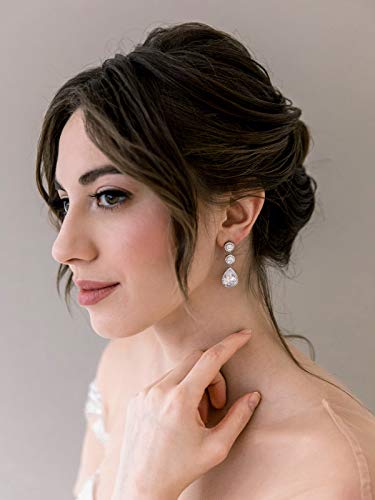 SWEETV Crystal Teardrop Wedding Bridal Earrings For Brides, Bridesmaids, Rhinestone Drop Dangle Earrings for Women, Bridal Prom Party Jewelry4