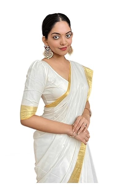 khodiyar trendz Women's Cotton Chanderi Saree With Cotton Blend Unstitched Blouse Piece (Golden White_White_Free Size)-picture-20