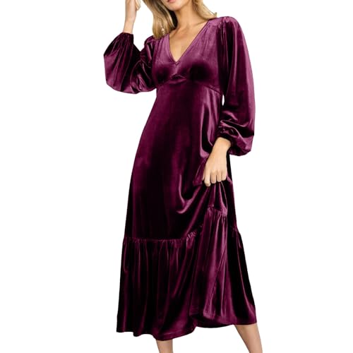 Robe longue velours col en V pour sublimer et affiner la taille