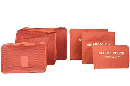 Image of 6 Sets Travel Organizers Packing Cubes Luggage Organizers Compression Pouches (Deep Orange)