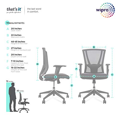 Wipro Furniture Fabric Ergonomic Chair (Black)