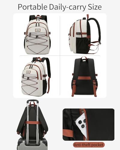 Image of Teen Backpack for Girls, Women Bookbag for College Students Middle High School, Aesthetic Schoolbag Back Pack, White Black Brown