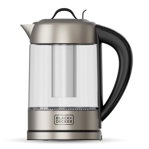 BLACK+DECKER   Hervidor de Agua Eléctrico 2200W | Jarra Cristal 1.7L | Ebullición Rápida | Selector Digital 60 100ºC | Luz LED | Filtro Extraíble Acero Inox | Rotación 360º | Tapa Hermética | Sin BPA