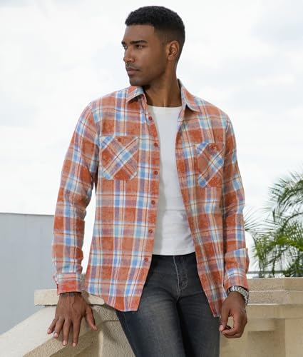Alex Vando Mens Button Down Shirts Regular Fit Long Sleeve Casual Plaid Flannel Shirt