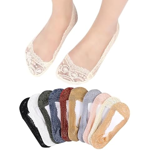 Fourluoo 10 Pairs Summer Womens Lace Ankle Socks Transparent Sheer Socks and No Show Lace Socks Sets for Women(Black, Skin, White, Pink, Grey, Dark Skin, Beige, Red, Blue, Dark Green,Stylish) Cover