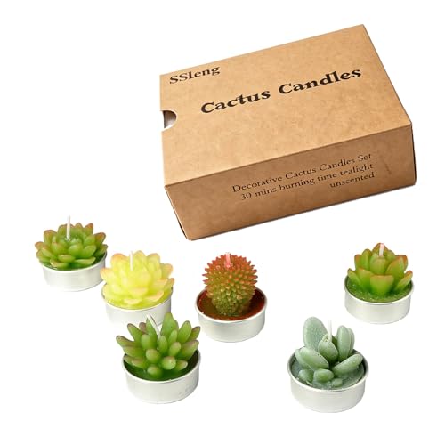 Product Image of the SSleng Cactus Tealight Candles, Handmade Delicate Succulent Cactus Candles( Perfect for Birthday Party ,Wedding, Spa, Home Decor)