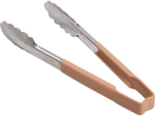 EDLUND Kool-Touch Color-Coded Tongs 9 1/2" with Scalloped Paddle, Tan Handle 7410T