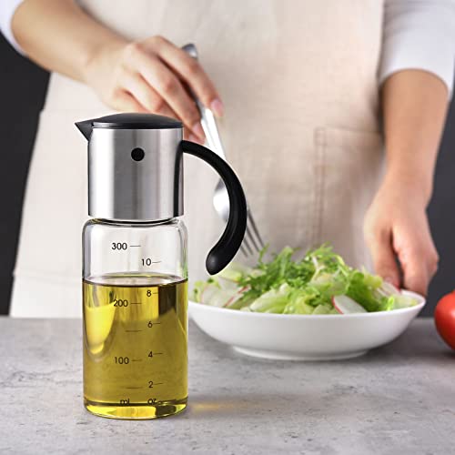 Oil and Vinegar Dispenser (set of 2) Condiment Dispensing Cruet Olive Oil Dispenser Bottle Set 300ml&500ml Gravity Dispenser for Kitchen Cooking Oil Container Auto Flip Glass Oil Bottle - Thumbnail 5