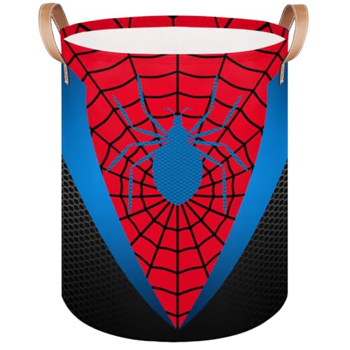 Red Spider Web Large Laundry Hamper Basket, Round Collapsible Storage Organizer Bin for Kids, Boys, Nursery, Closet, Bedroom, Playroom, Toys, Dirty Clothes, 16