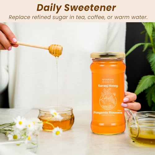 Image of NIYAMAYA Karanj Honey Raw Natural Pure Unprocessed Lab Tested Unpasteurized Unheated 500gm Unblended Nectar from Karanj Flowers, monofloral, No Additives