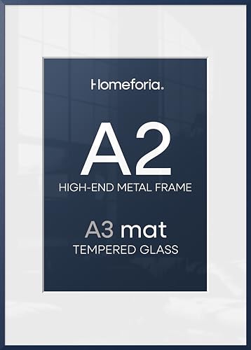 Image of Homeforia A2 Blue Picture Frame, High-End Metal, A3 Mat, Glass | High End Aluminum, Tempered Glass, Acid-Free A3 Removable Mat, A2 Edge-to-Edge Display, Wall Kit, Set Of 2