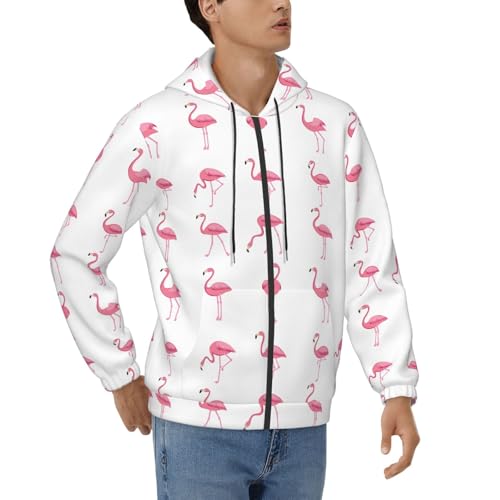Sweat à capuche homme flamants roses pull doux automne printemps blanc