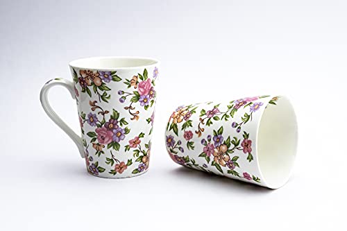 Image of GOLDEN QUEEN'S Mugs Set of 2 for Coffee, Tea, Milk - Ideal for Your Daily Beverage Ritual, Hosting & Casual Gatherings - Whimsical Blossoms