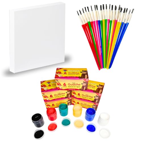 Kit 1 Tela Para Pintura 15x15 + 1 cx Tinta Guache + 1 Pincel Artística Artesanato Escolar Lembrancinha