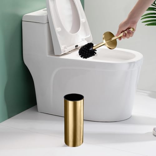 Image of Brushed Gold Stainless Steel Floor-Standing Toilet Brush & Holder | Removable inner bucket, splash-proof metal lid, dense bristles, long handle-which floor-standing toilet brush is the best?