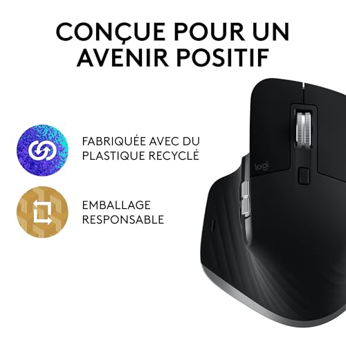 Logitech MX Master 3S pour Mac - Souris Bluetooth Sans Fil avec Défilement Ultra-Rapide, Ergonomique, DPI 8K, Suivi sur Verre, Clics Silencieux, USB-C, Apple, iPad - Space Grey
