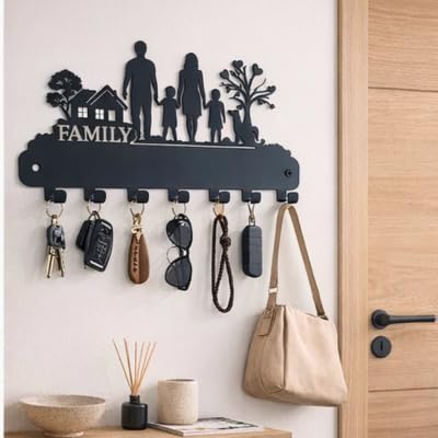 Image of Metal Key Holder Wall Mount - 7 Hooks | Decorative Key Rack & Organizer, Sturdy Hanger for Keys | Stylish Metal Wall Decor Key Hanger for Entryway, Kitchen, Hallway & Room Decor, Gift