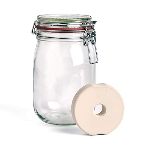 SOFTCOREFOOD Drahtbügelglas+Beschwerungsstein - im Set - /Sauerkraut, Kimchi, Gemüse Fermentieren Cover