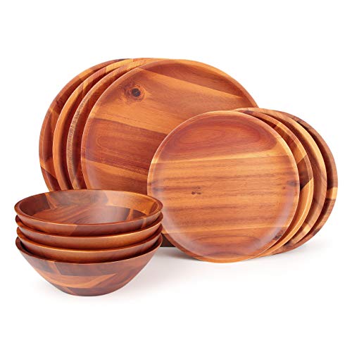 Comparison: Best Wooden Dinnerware Sets 2 AIDEA Wood Dinnerware Set 12pcs Acacia Wood Tableware Set, Dishes Set for 4