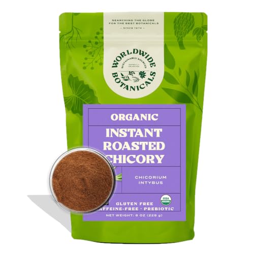 Image of Worldwide Botanicals Instant Organic Chicory Root - 114 servings - Caffeine-free Coffee Alternative - Blend Instant Organic Chicory with Coffee, Prebiotic, Acid-Free, Kosher, Gluten-Free - 8 ounces