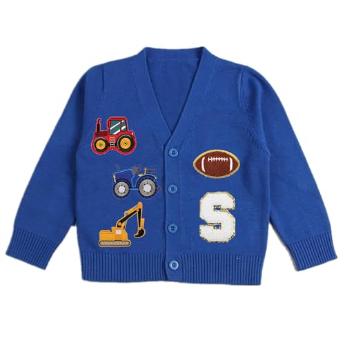 Personalized Letter Toddler Button Down Cardigan Custom Embroidered Patch Sweater Christmas Birthday Gifts for Boys Girls Kids