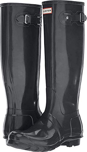 HUNTER Women's Original Tall Gloss Rain Boots, Grey, 9