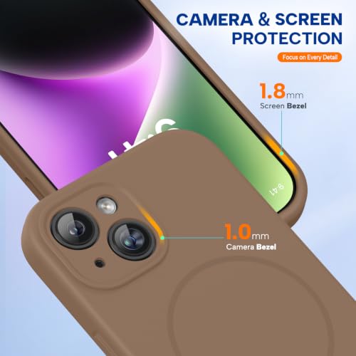 Image of Miracase Magnetic for iPhone 14 Case, [Soft Anti-Scratch Microfiber Lining], Compatible with MagSafe, Liquid Silicone Case Shockproof Drop Protection Phone Case for 14, Chocolate