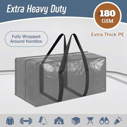 6 Pack Heavy Duty Large Moving Bags with Strong Zipper and Comfortable Handles - Sturdy Clothes Storage Totes for College Moves - Blue and Black