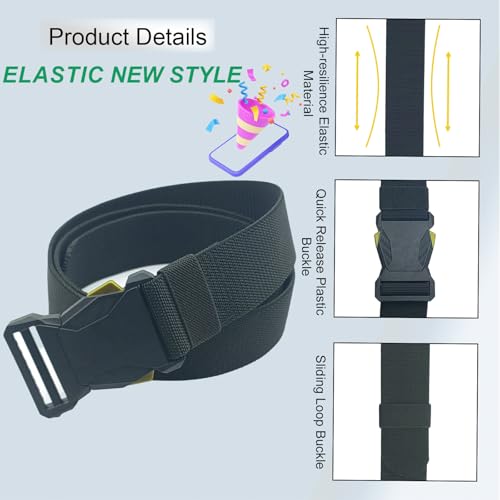 Stretch Tactical Belt,TSA Elastic Mens Belt with Quick Release,Adjustable Metal-Free,Sliding Ring Buckle,47.24inch4