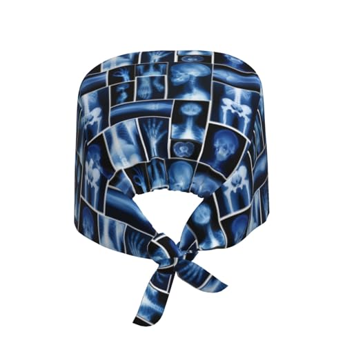 Image of Black Working Cap Scrub Cap with Sweatband Adjustable Unisex Tie Back Hat for Cleaning Farm Nursing