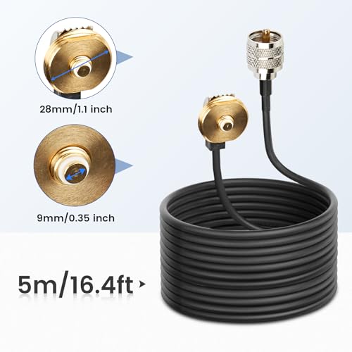 Anina 16 Feet Pure Copper Coax Cable NMO to PL259 Male, Low Loss RG58 Extension Coaxial Wire for Yaesu Vertex Kenwood Icom CB Mobile Radio, NMO Rain Cap for VHF/UHF Antenna