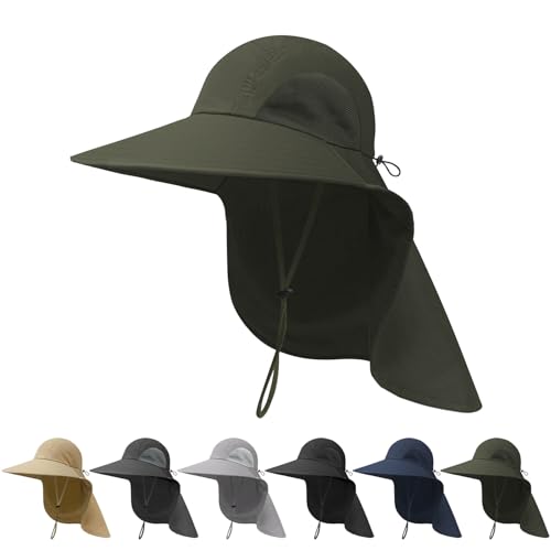 Image of NPJY Sun Fishing Hats with Neck Flap for Men Women UV Sun Protection Safari Hat Wide Brim Bucket Hat