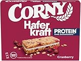 Haferriegel Corny Haferkraft Protein Cranberry-Kürbiskern | 16% Protein | Vollkorn Proteinriegel ohne Zuckerzusatz | Mit Cranberrys und Kürbiskernen | Snack für unterwegs | 3 x 40 g