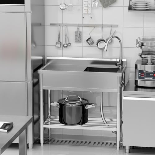 GarveeTech Freestanding Single Bowl Sink, NSF Commercial Restaurant Kitchen Sink Set with Faucet and Cold & Hot Water Pipe, Stainless Steel Sink for Kitchen, Bar, Garage, Backyard (39 in) - image 7