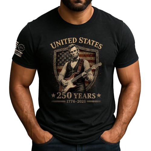 RustField Co. Abe Lincoln Playing Guitar T Shirt 250th Anniversary USA Shirt 1776 Shirts for Men 4 (Black-M)