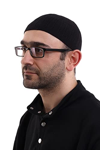 ihvan online Turkish Muslim Winter Kufi Hats for Men, Taqiya, Takke, Peci, Islamic Caps, Islamic Gifts, Standart Size,Black
