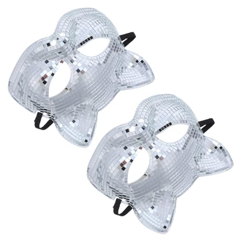 Masques Disco Chat TEHAUX à Paillettes Effet Miroir pour Carnaval - Lot de 2